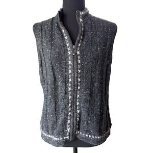Woolrich Zip Vest Womens M Grey Winter Cozy Outdoors Rustic Nordic Wool Blend